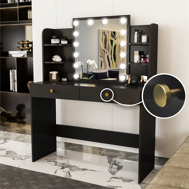 Boahaus Sophie Vanity Desk with Lights (Black)