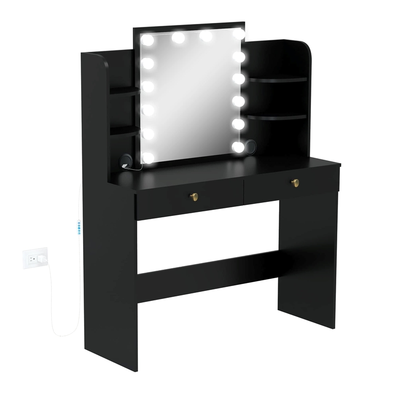 Boahaus Sophie Vanity Desk with Lights (Black)