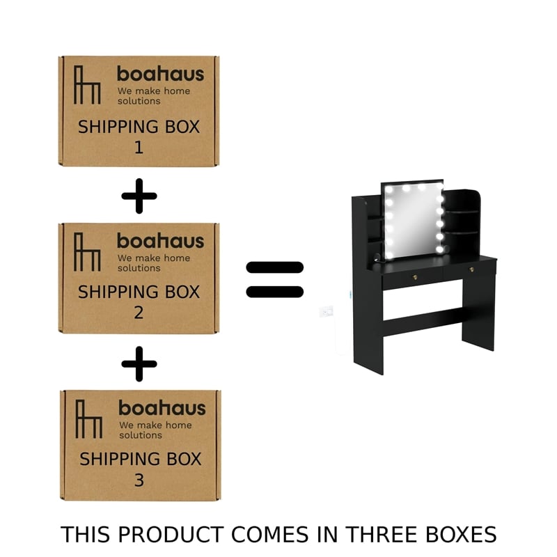 Boahaus Sophie Vanity Desk with Lights (Black)