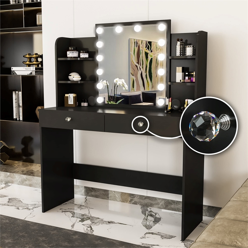 Boahaus Sophie Vanity Desk with Lights (Black)