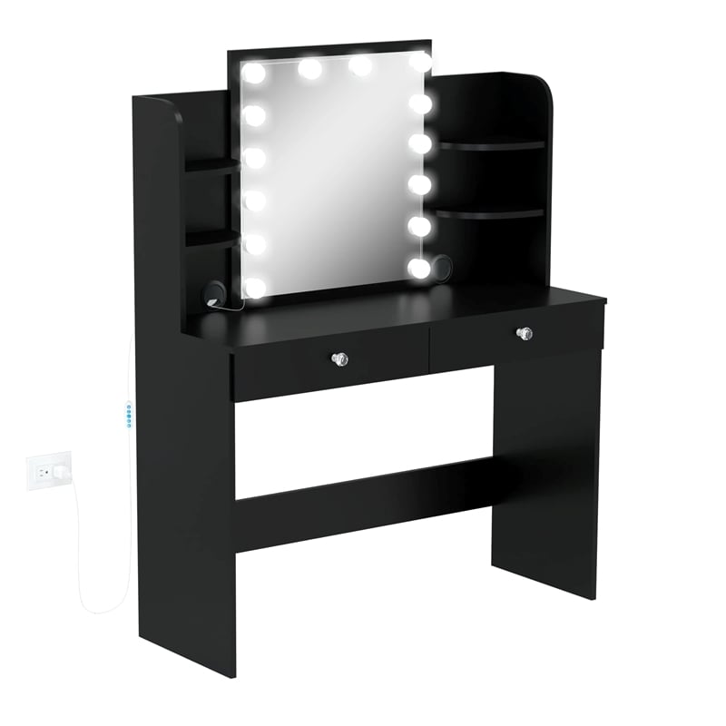 Boahaus Sophie Vanity Desk with Lights (Black)
