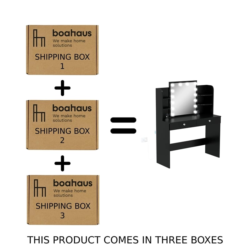 Boahaus Sophie Vanity Desk with Lights (Black)