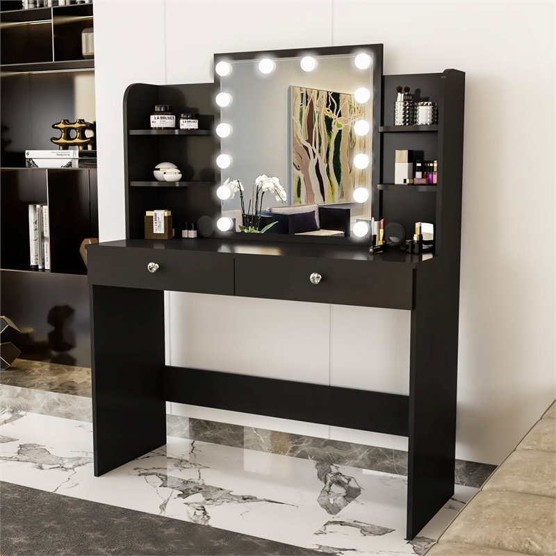 Boahaus Sophie Vanity Desk with Lights (Black)