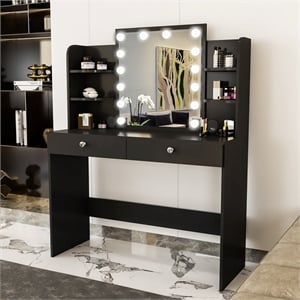 Boahaus Sophie Vanity Desk with Lights (Black)