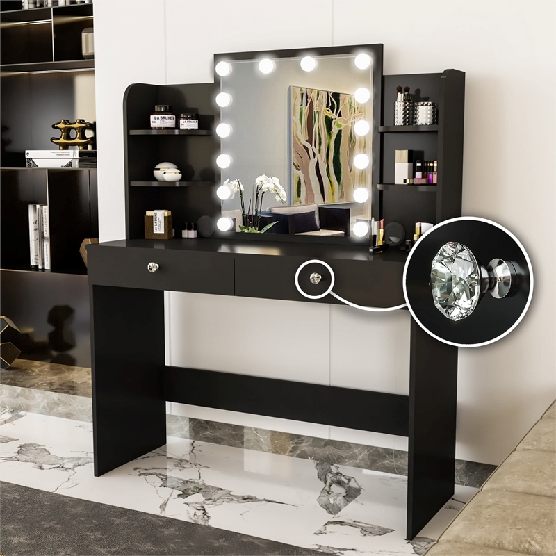 Boahaus Sophie Vanity Desk with Lights (Black)