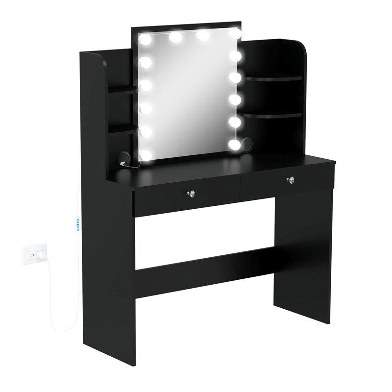 Boahaus Sophie Vanity Desk with Lights (Black)