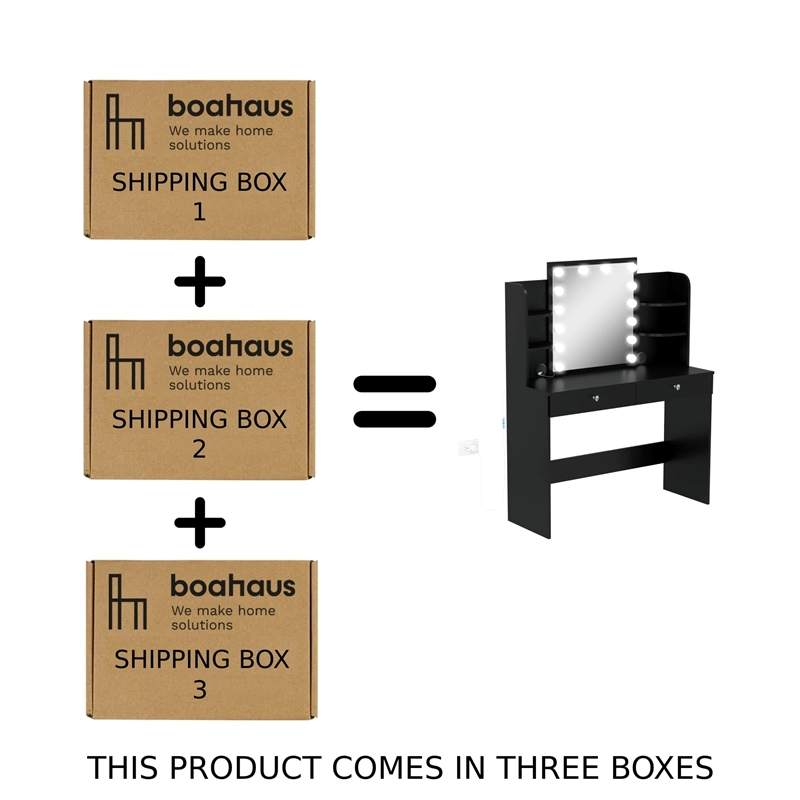 Boahaus Sophie Vanity Desk with Lights (Black)