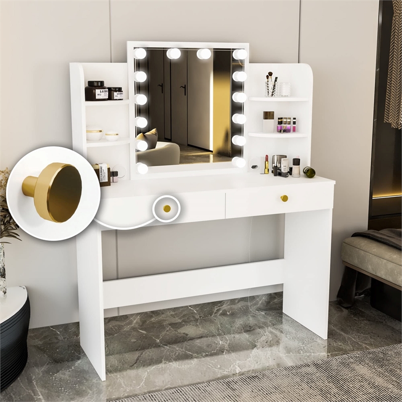 Boahaus Sophie Vanity Desk with Lights (White)