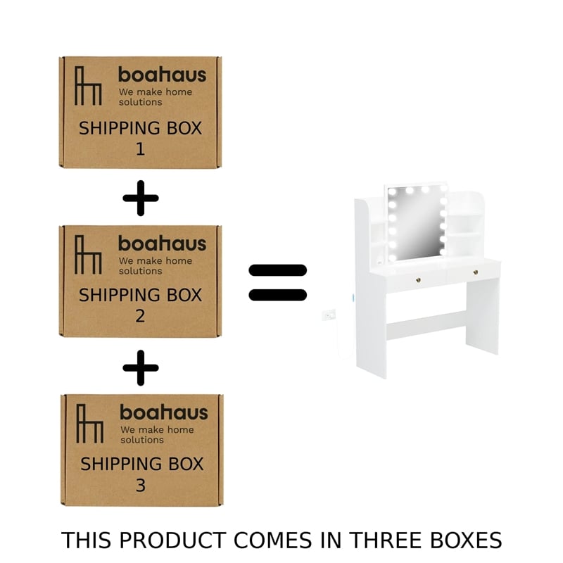 Boahaus Sophie Vanity Desk with Lights (White)