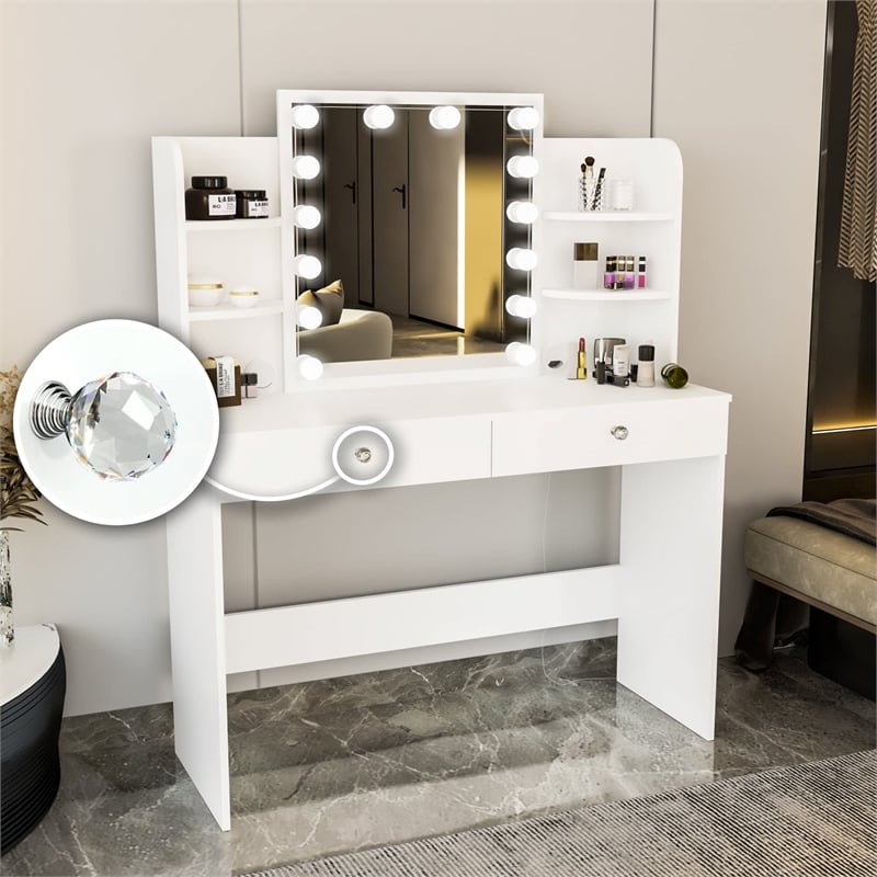 Boahaus Sophie Vanity Desk with Lights (White)