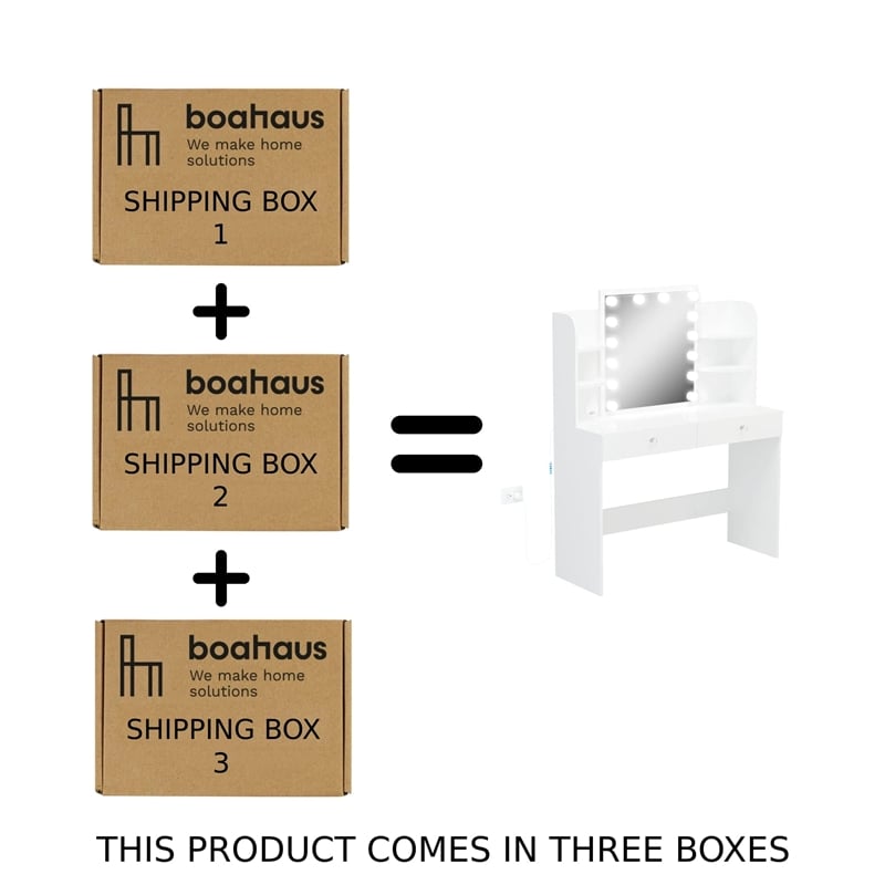 Boahaus Sophie Vanity Desk with Lights (White)