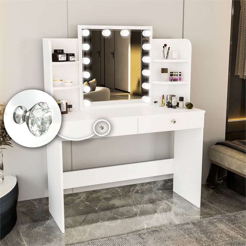 Boahaus Sophie Vanity Desk with Lights (White)