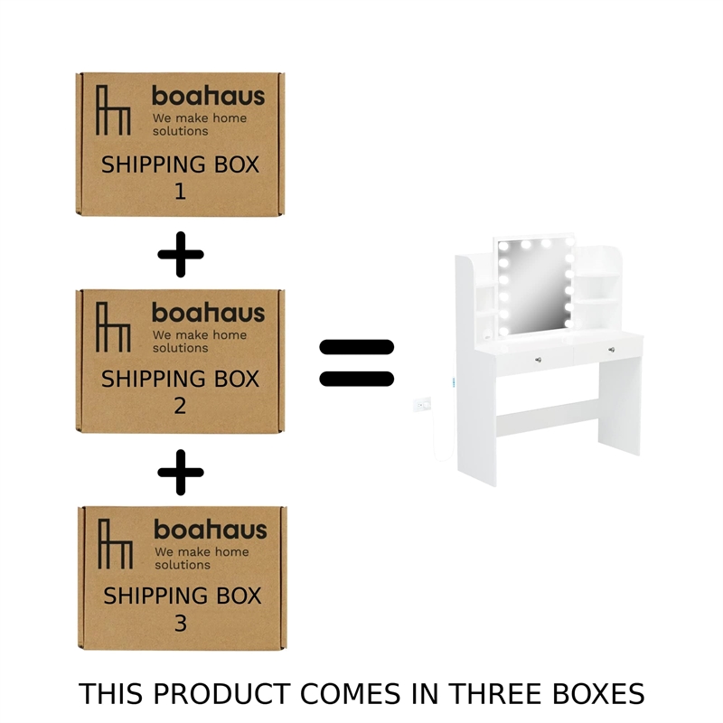 Boahaus Sophie Vanity Desk with Lights (White)