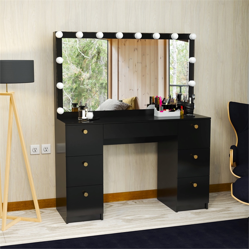 Boahaus Yara Vanity with Light Bulbs (Black)
