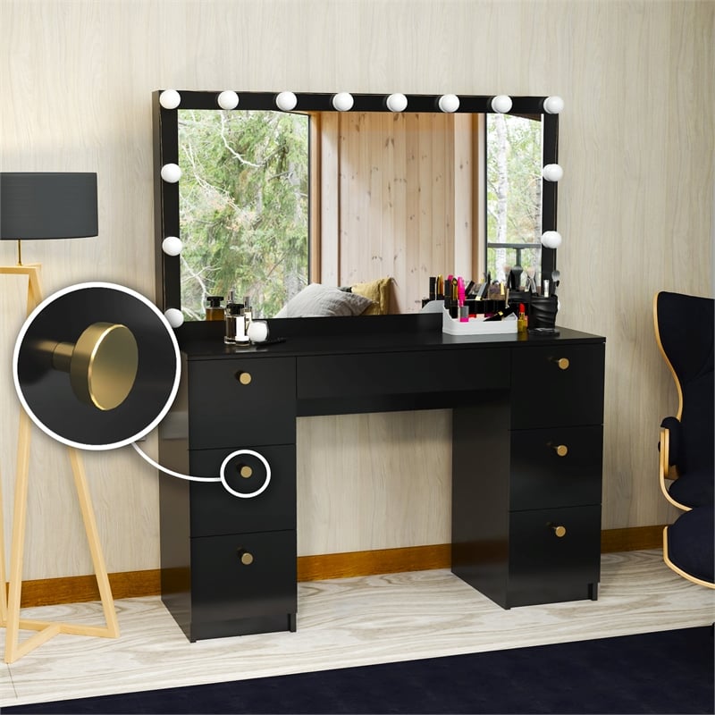 Boahaus Yara Vanity with Light Bulbs (Black)