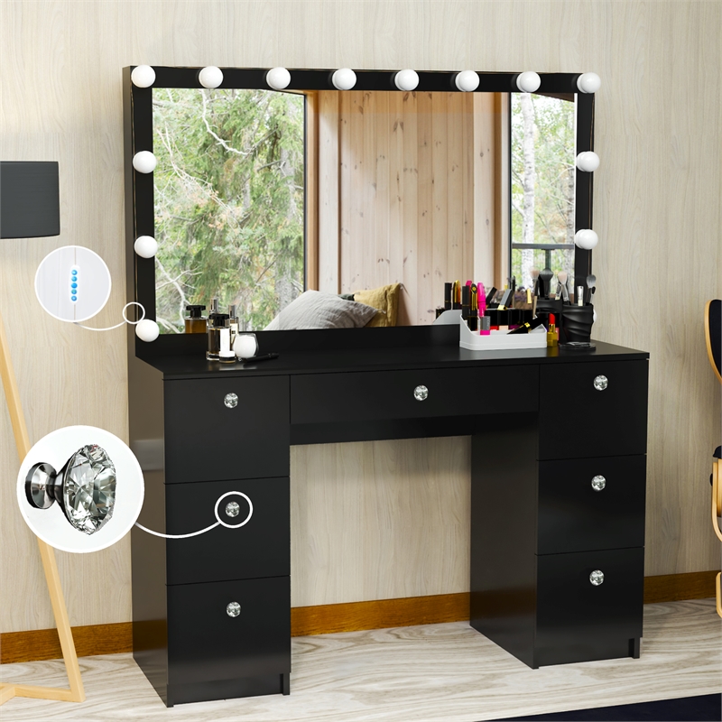 Boahaus Yara Vanity with Light Bulbs (Black)