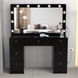 Boahaus Yara Lighted Modern Vanity Table Black Finish for Bedroom