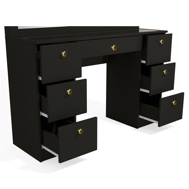 Boahaus Yara Lighted Modern Vanity Table Black Finish for Bedroom