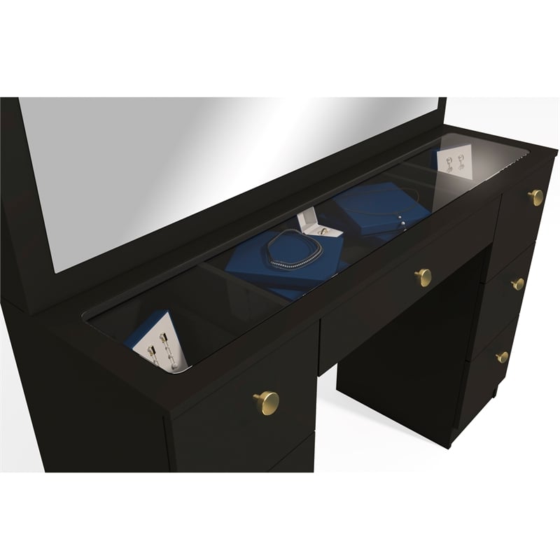Boahaus Yara Lighted Modern Vanity Table Black Finish for Bedroom