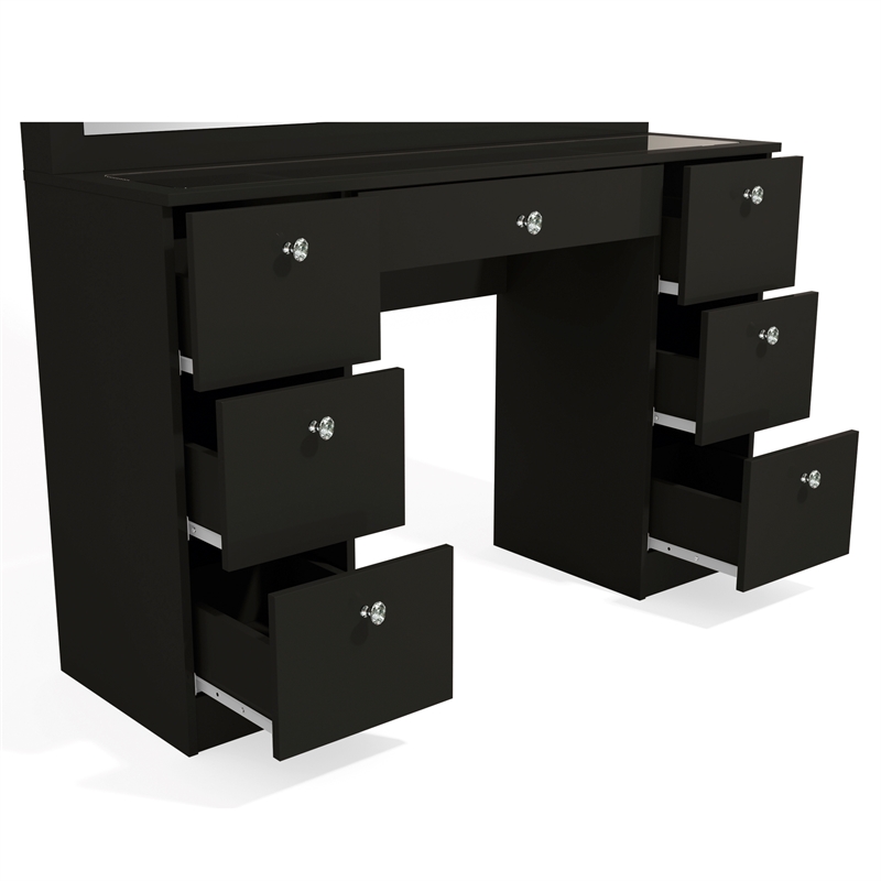 Boahaus Yara Lighted Vanity with Glass Top (Black)