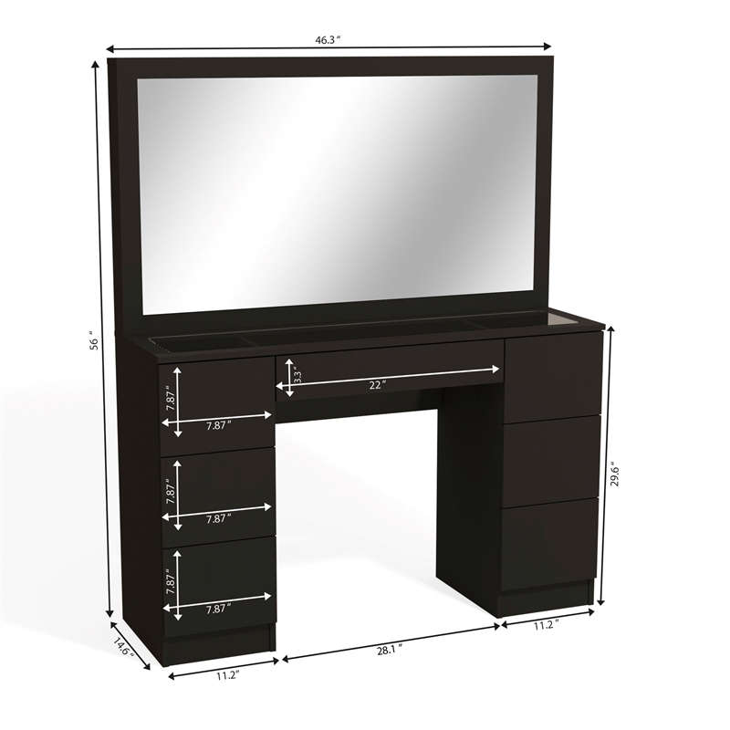 Boahaus Yara Lighted Vanity with Glass Top (Black)