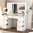 Boahaus Yara White Vanity Table - Built-in Lights - Golden Knobs - for Bedroom