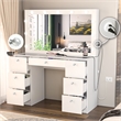 Boahaus Yara White Vanity Table - Built-in Lights - Crystal Ball Knobs