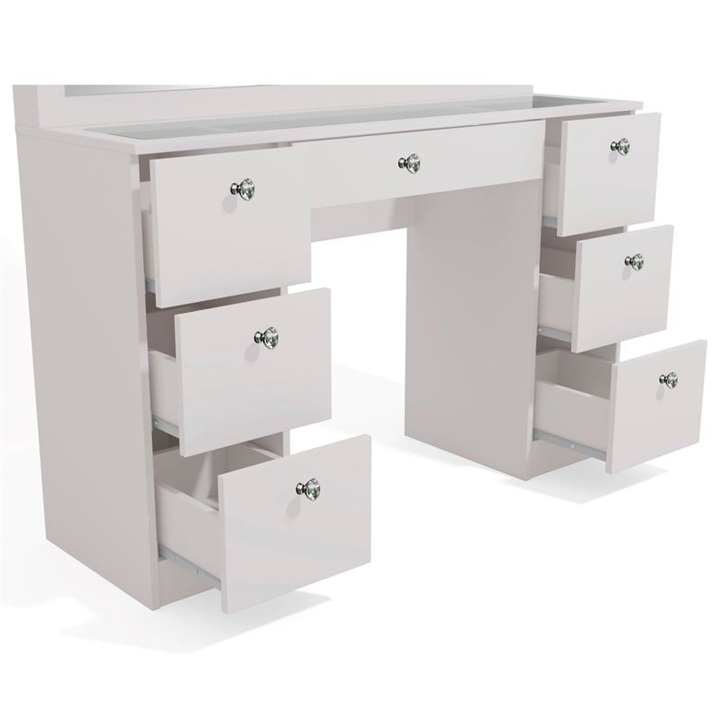 Boahaus Yara Modern Vanity Table - Built-in Lights - White Finish - for Bedroom