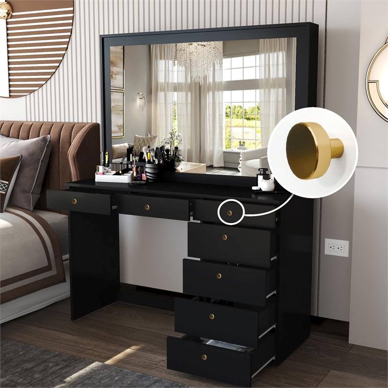 Boahaus Joan Black Dressing Table (Gold Knobs)
