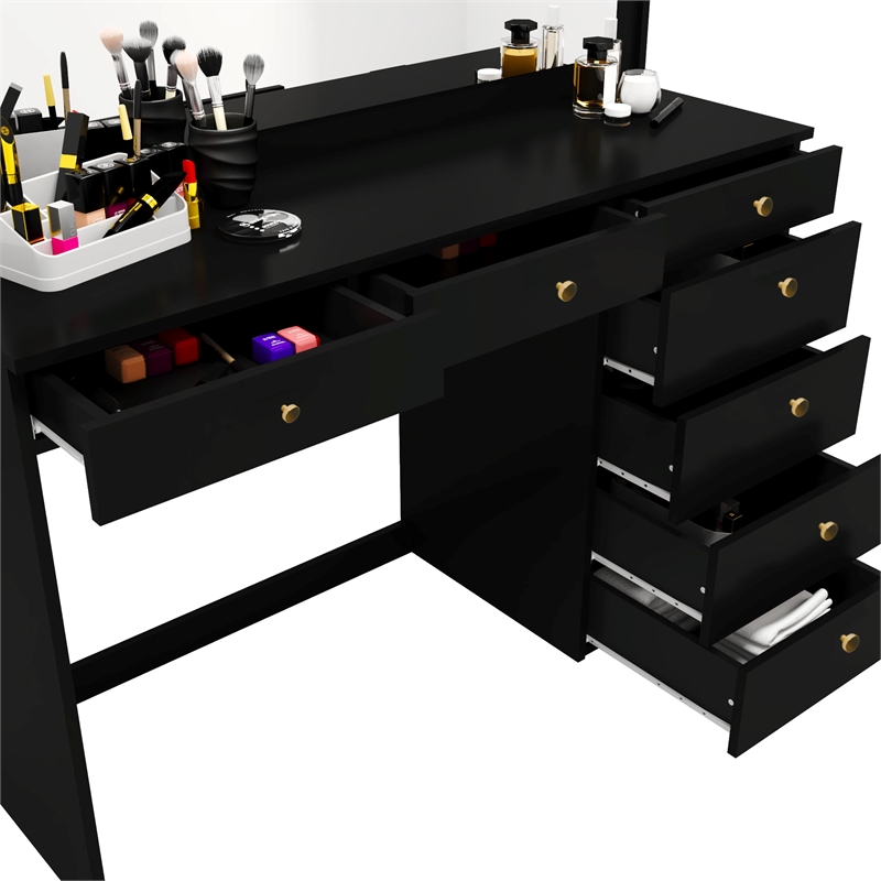 Boahaus Joan Black Dressing Table (Gold Knobs)