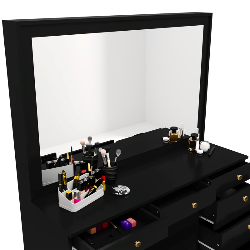 Boahaus Joan Black Dressing Table (Gold Knobs)