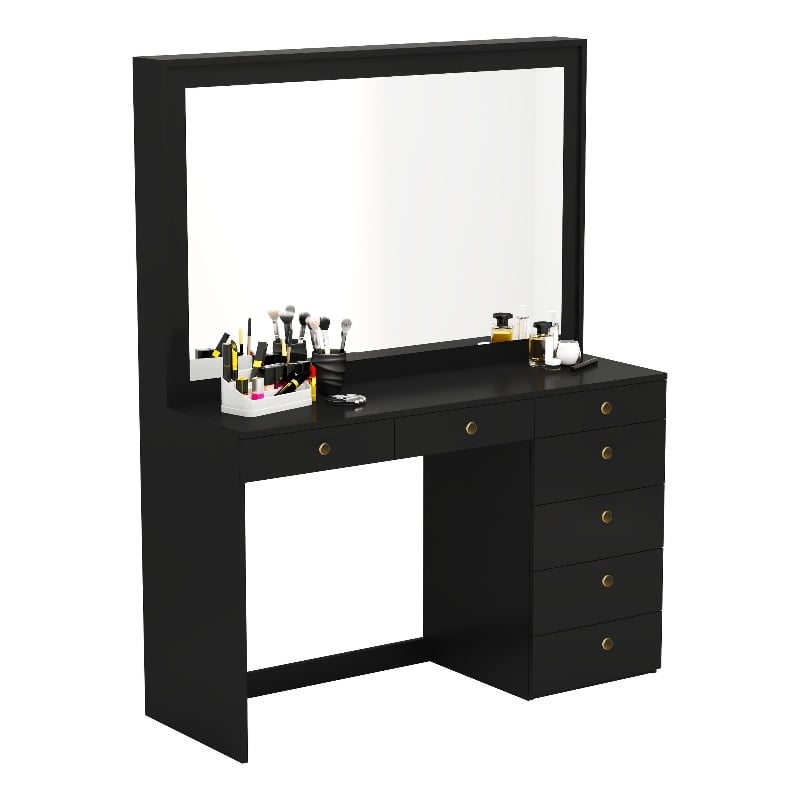 Boahaus Joan Black Dressing Table (Gold Knobs)