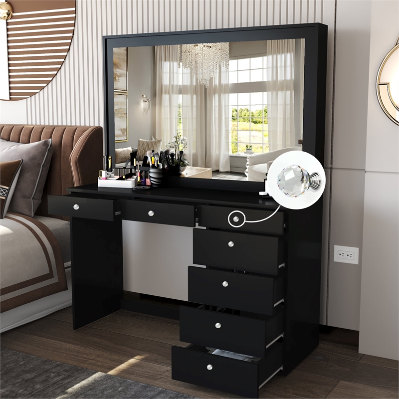Boahaus Joan Black Dressing Table (Crystal Ball Knobs)