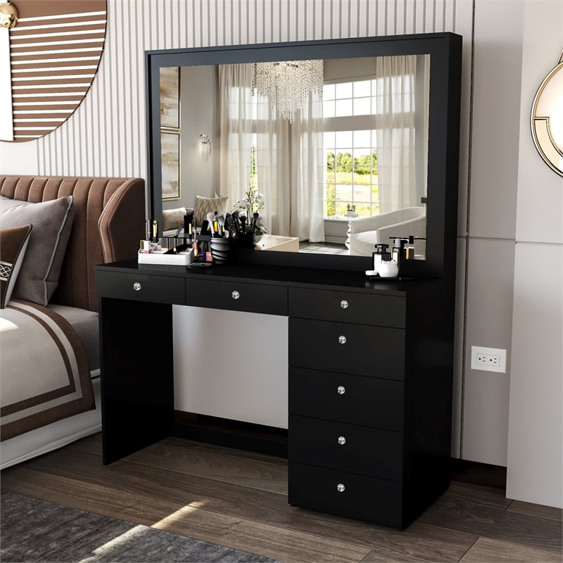 Boahaus Joan Black Dressing Table (Crystal Knobs)