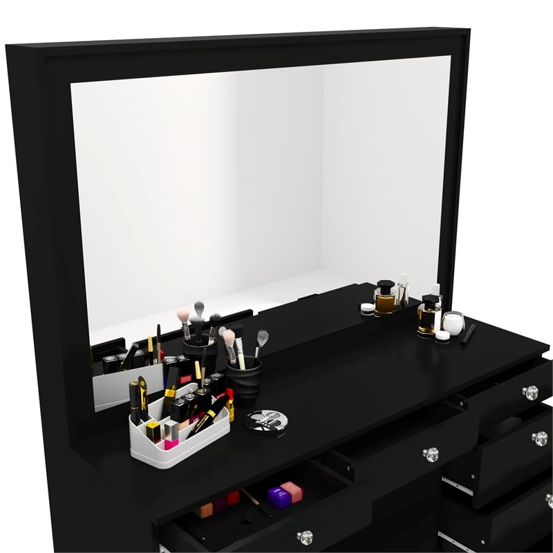 Boahaus Joan Black Dressing Table (Crystal Knobs)