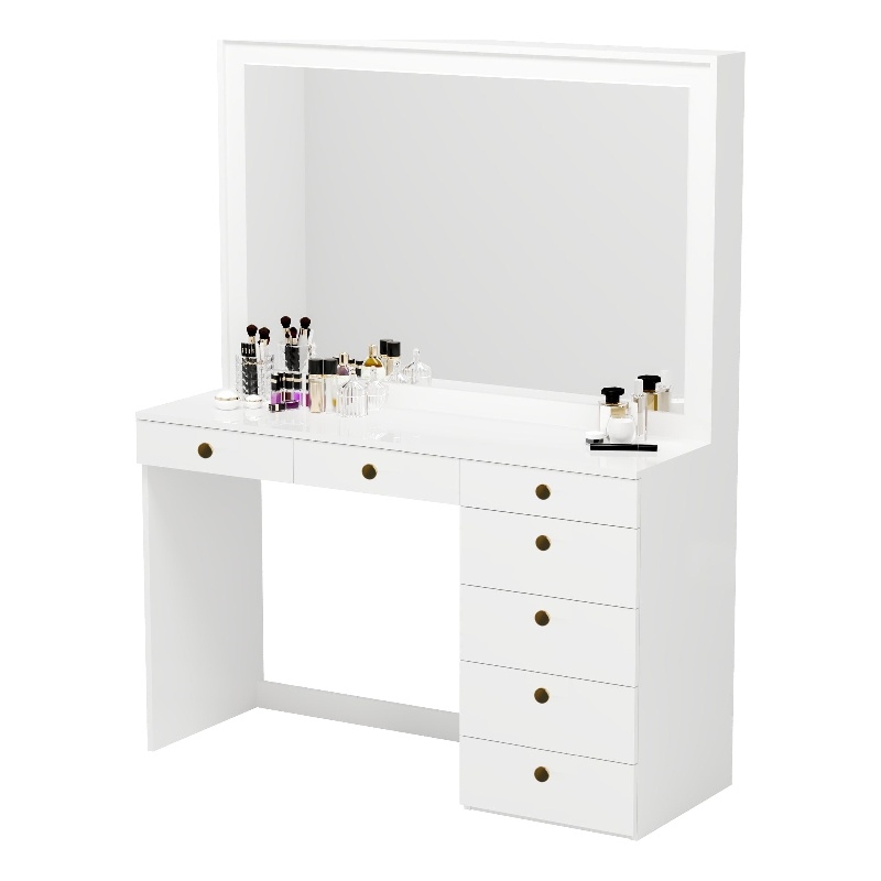 Boahaus Joan White Makeup Vanity Desk (Gold Knobs)