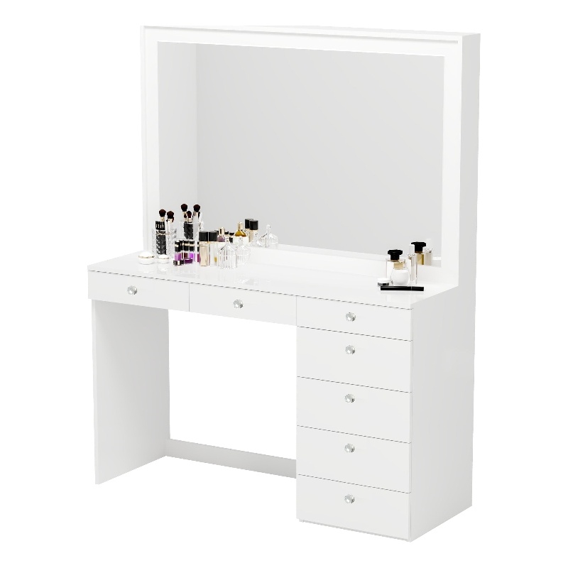 Boahaus Joan White Makeup Vanity Desk (Crystal Ball Knobs)