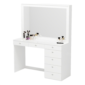 Boahaus Joan White Makeup Vanity Desk (Crystal Ball Knobs)