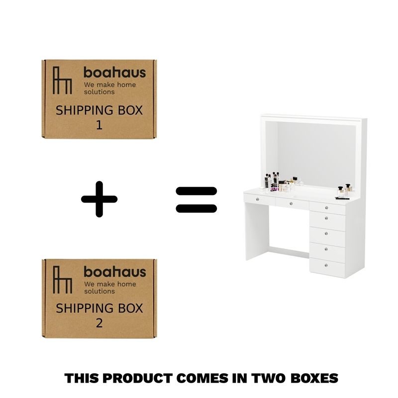 Boahaus Joan White Makeup Vanity Desk (Crystal Knobs)