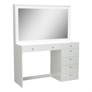 Boahaus Joan White Makeup Vanity Desk (Crystal Knobs)
