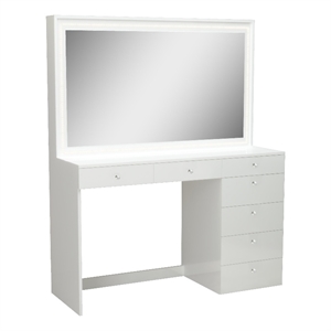 Boahaus Selene White Makeup Vanity Desk with LED Lights (Crystal Ball Knobs)