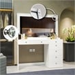 Boahaus Selene White Makeup Vanity Desk with LED Lights (Crystal Knobs)