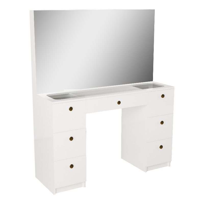 Boahaus Venus White Makeup Vanity Desk (Gold Knobs)