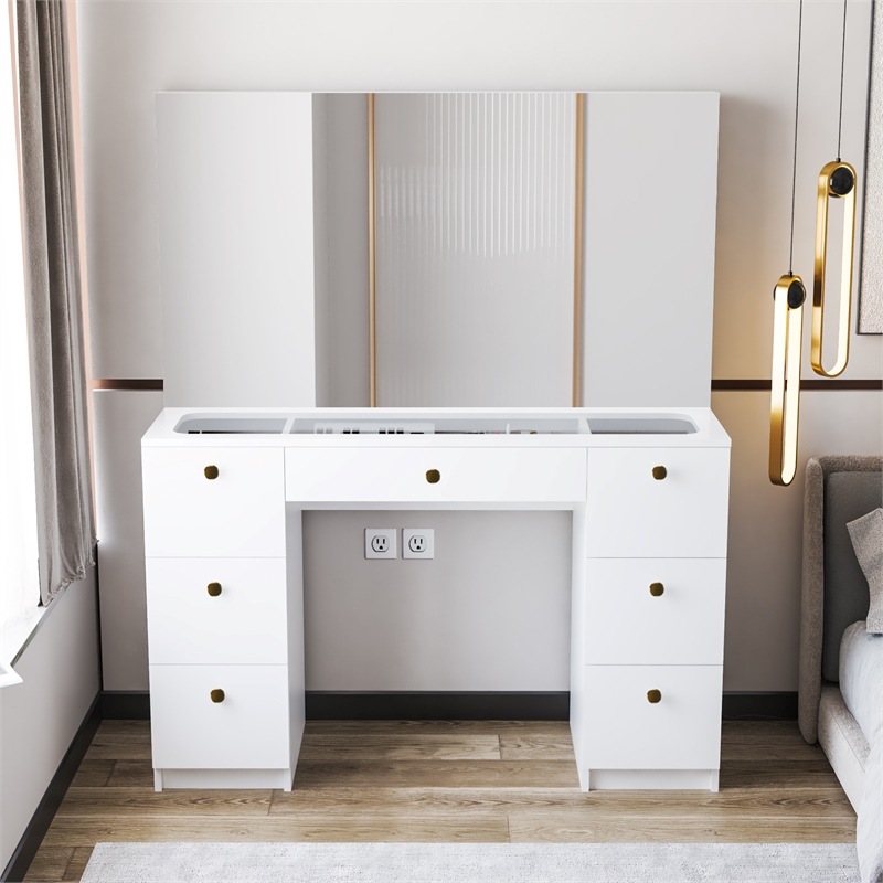 Boahaus Venus White Makeup Vanity Desk (Gold Knobs)