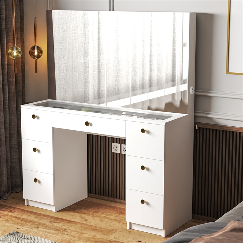 Boahaus Venus White Makeup Vanity Desk (Gold Knobs)