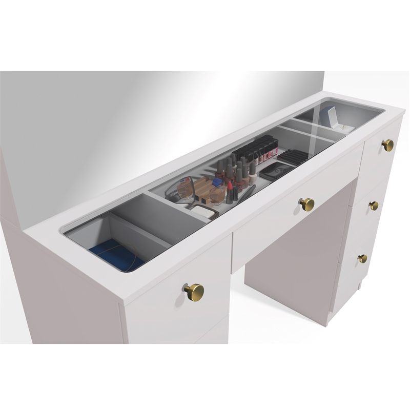 Boahaus Venus White Makeup Vanity Desk (Gold Knobs)