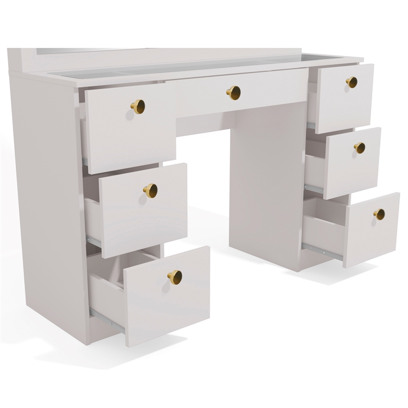 Boahaus Venus White Makeup Vanity Desk (Gold Knobs)