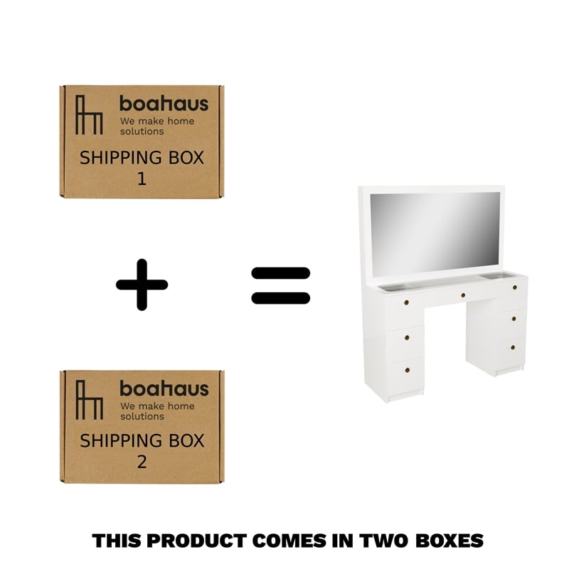 Boahaus Venus White Makeup Vanity Desk (Gold Knobs)