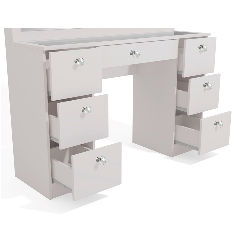 Boahaus Venus White Makeup Vanity Desk (Crystal Ball Knobs)