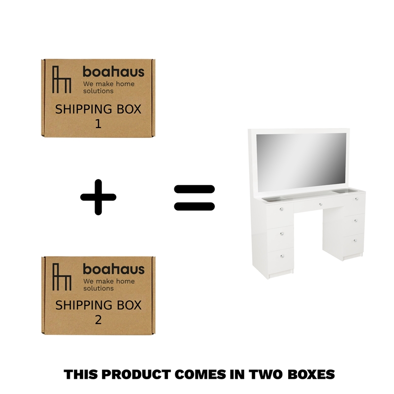 Boahaus Venus White Makeup Vanity Desk (Crystal Ball Knobs)